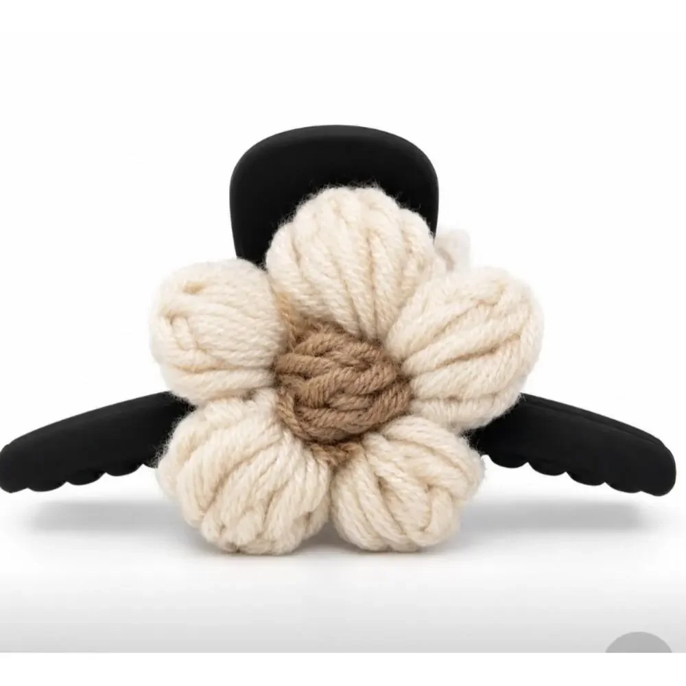 Black Velvet Knit Flower Hair Claw Clip New